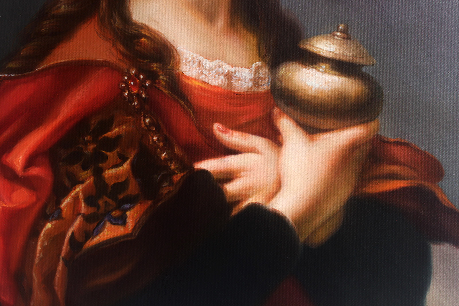 Custom reproduction Carlo Dolci Saint Mary Magdalene oil on canvas 20″x24″ - by | Dongyeearts | Hand-Painted Oil on Canvas & Limited Art Prints close-up of custom reproduction Carlo Dolci Saint Mary Magdalene oil on canvas
