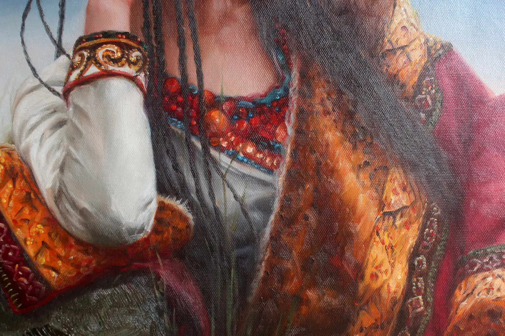 Asian art portrait of Tibetan girl original oil painting on canvas 24"x36" - by | Dongyeearts | Hand-Painted Oil on Canvas & Limited Art Prints Close-up of portrait of a Tibetan girl original oil painting