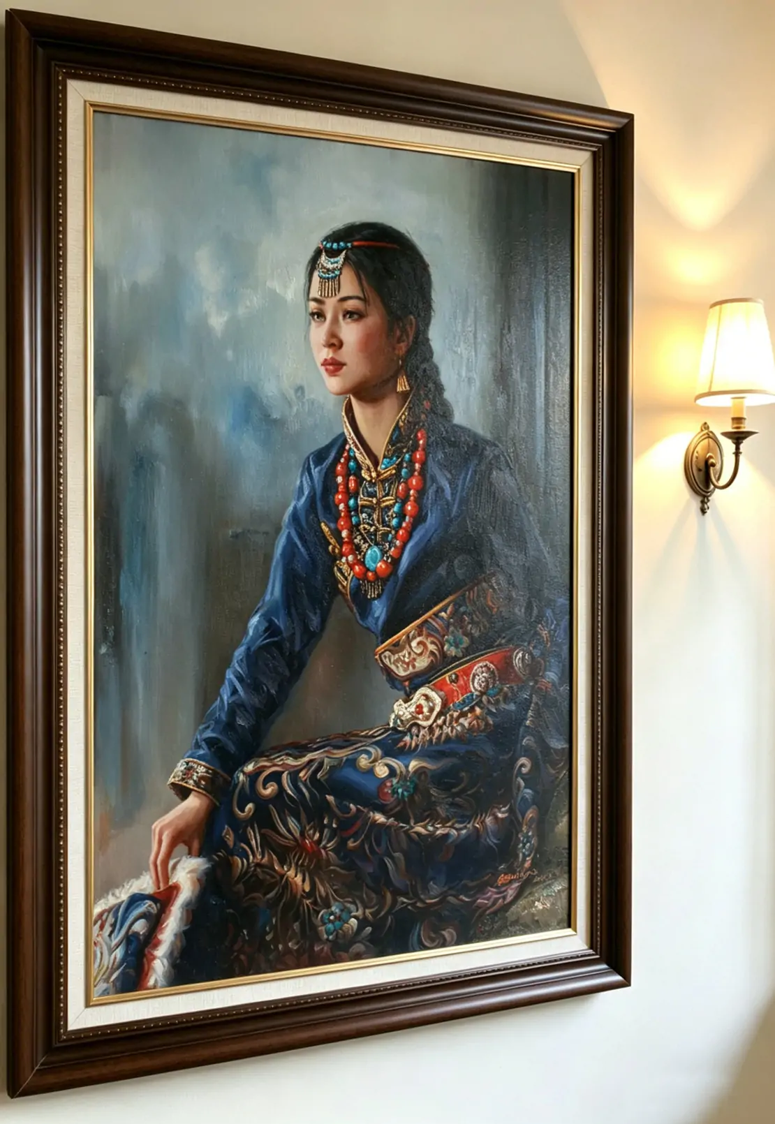 Asian art portrait of Tibetan girl original oil painting–Hand-Painted 24"x36" - by | Dongyeearts | Hand-Painted Oil on Canvas & Limited Art Prints portrait of Tibetan girl original oil painting on canvas