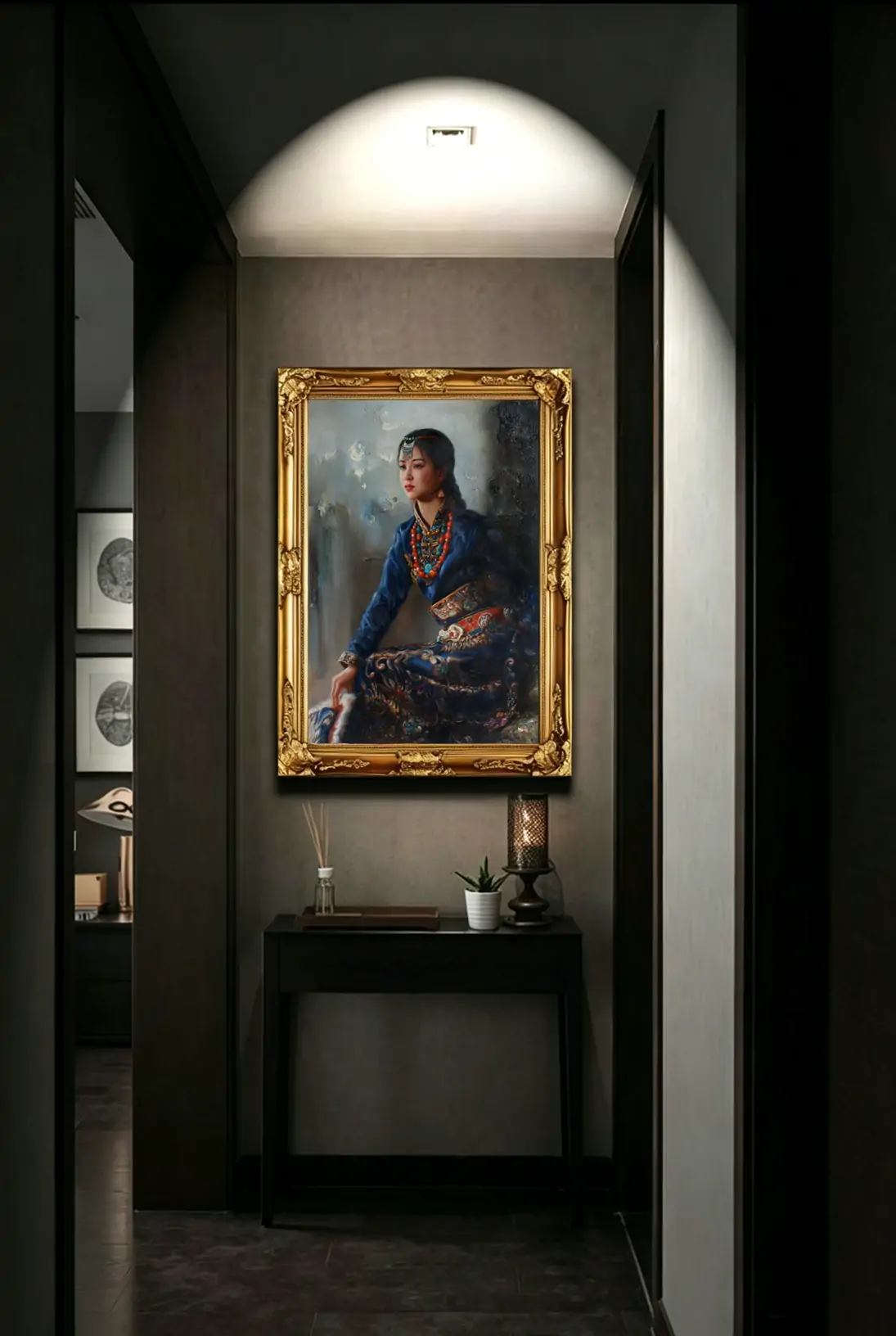 Asian art portrait of Tibetan girl original oil painting–Hand-Painted 24"x36" - by | Dongyeearts | Hand-Painted Oil on Canvas & Limited Art Prints portrait of Tibetan girl original oil painting on canvas
