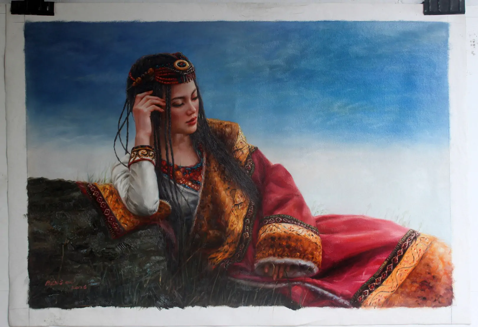 Asian art portrait of a Tibetan girl original oil painting