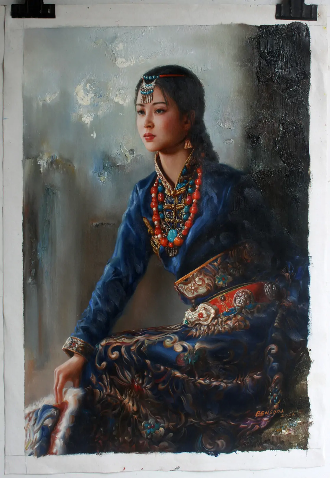 portrait of Tibetan girl original oil painting on canvas