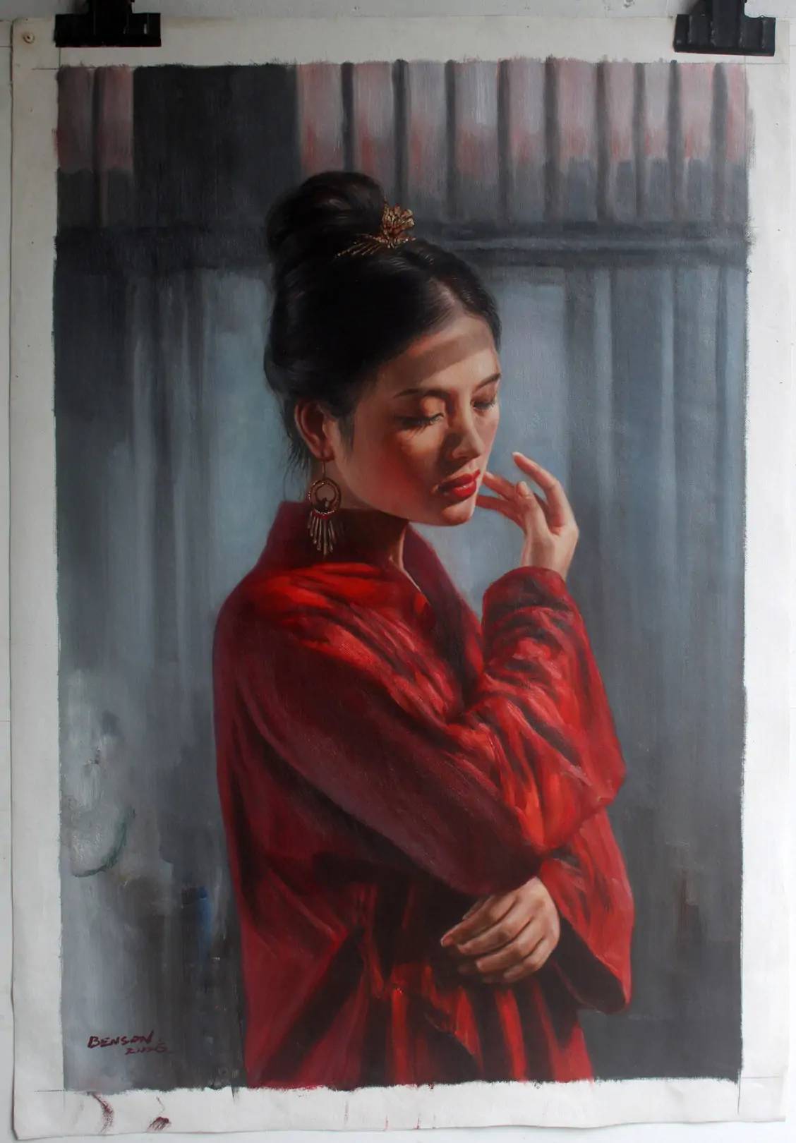 Asian beauty oil painting portrait girl original oil on canvas