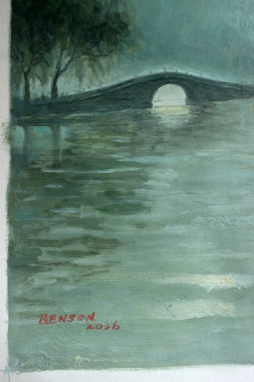 Whispers of West Lake – Original Oriental Beauty Oil Painting by Benson - by | Dongyeearts | Hand-Painted Oil on Canvas & Limited Art Prints Close-up of Oriental beauty oil painting lady at West Lake by Benson