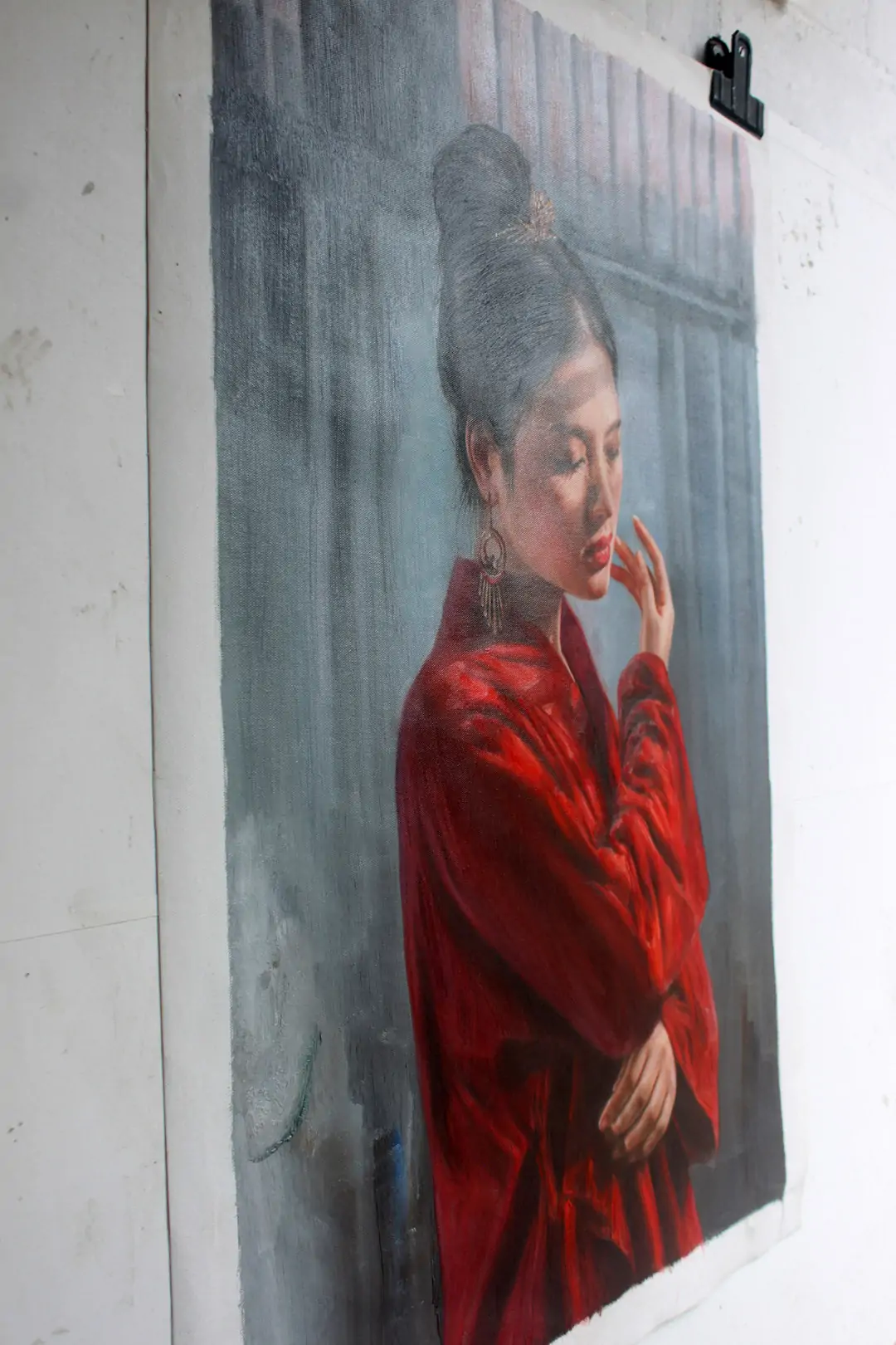 Asian Beauty Oil Painting Portrait Girl Original Oil on Canvas 24"x36" - by | Dongyeearts | Hand-Painted Oil on Canvas & Limited Art Prints Side view of Asian beauty oil painting portrait girl original oil on canvas
