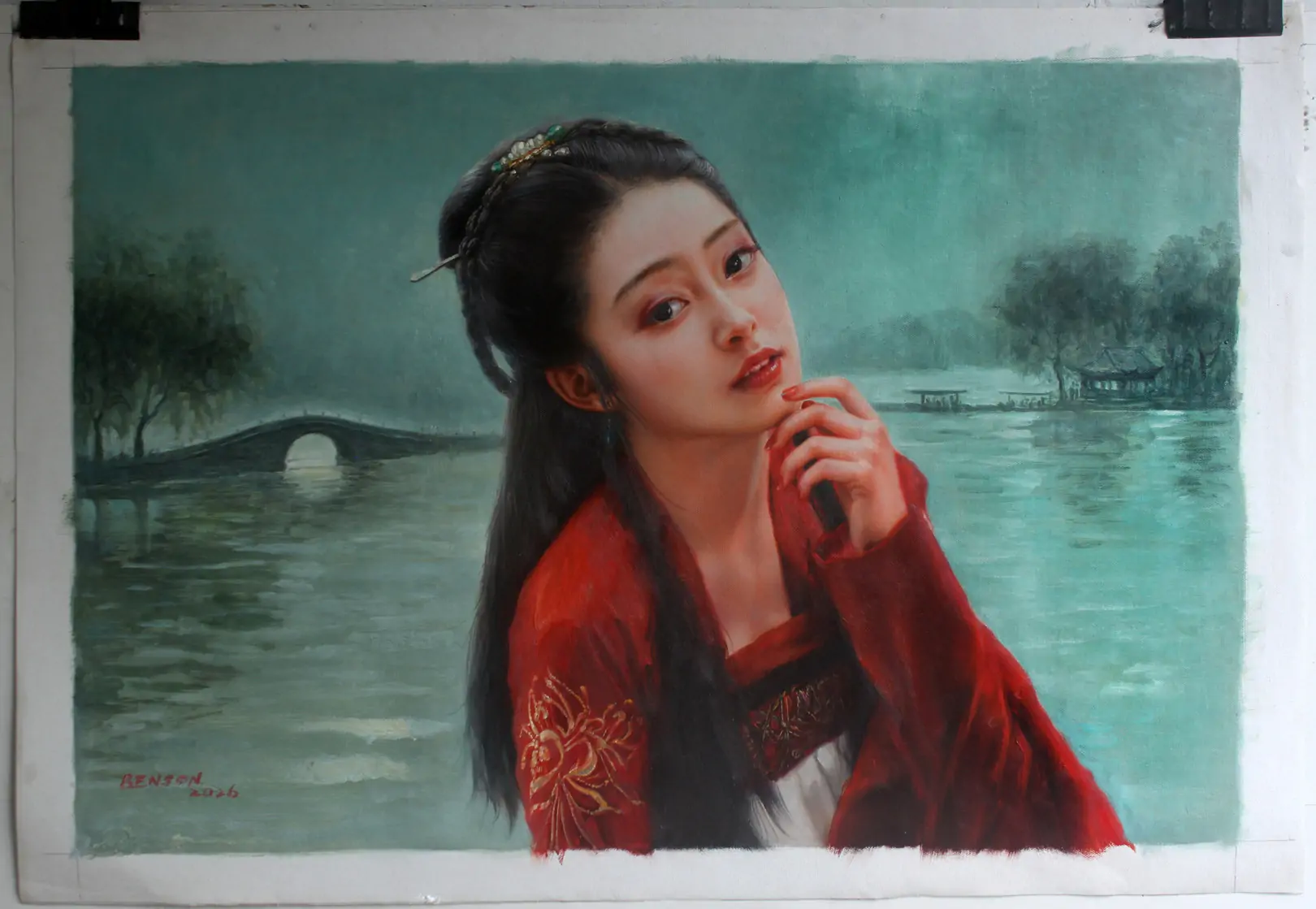 Oriental beauty oil painting lady at West Lake by Benson