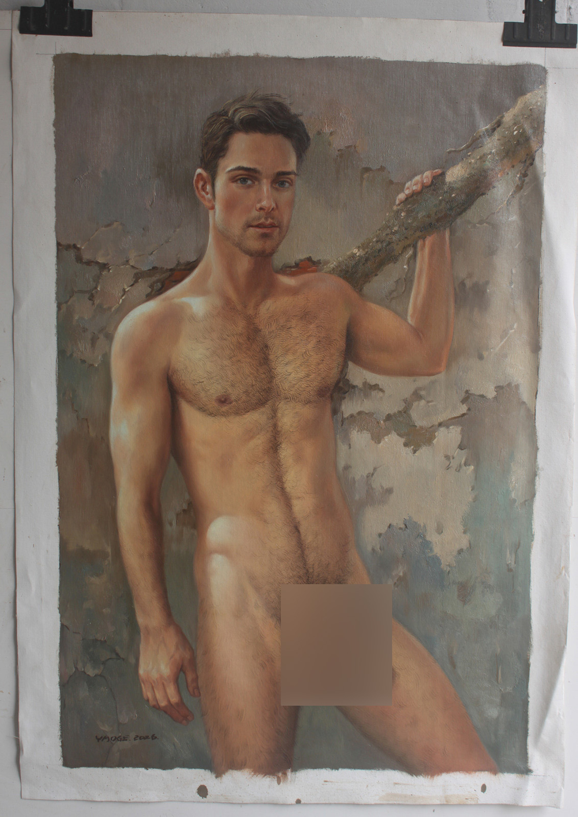 Nude male torso original oil painting on canvas 16x24
