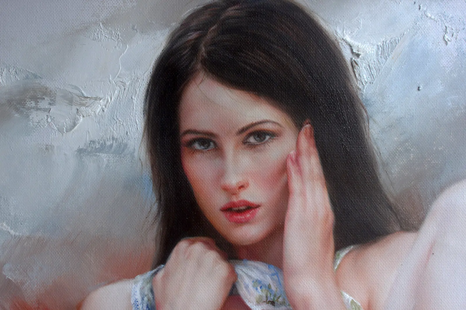 Fine art nude charming girl sitting in sofa original oil painting