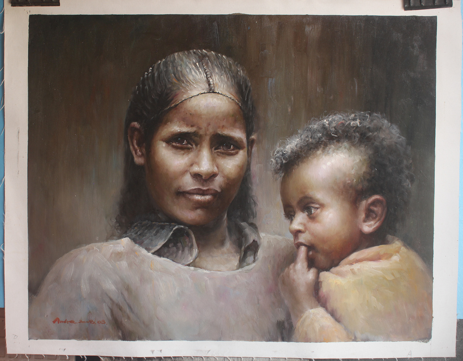Ethiopian mom & baby portrait oil painting African family wall Decor