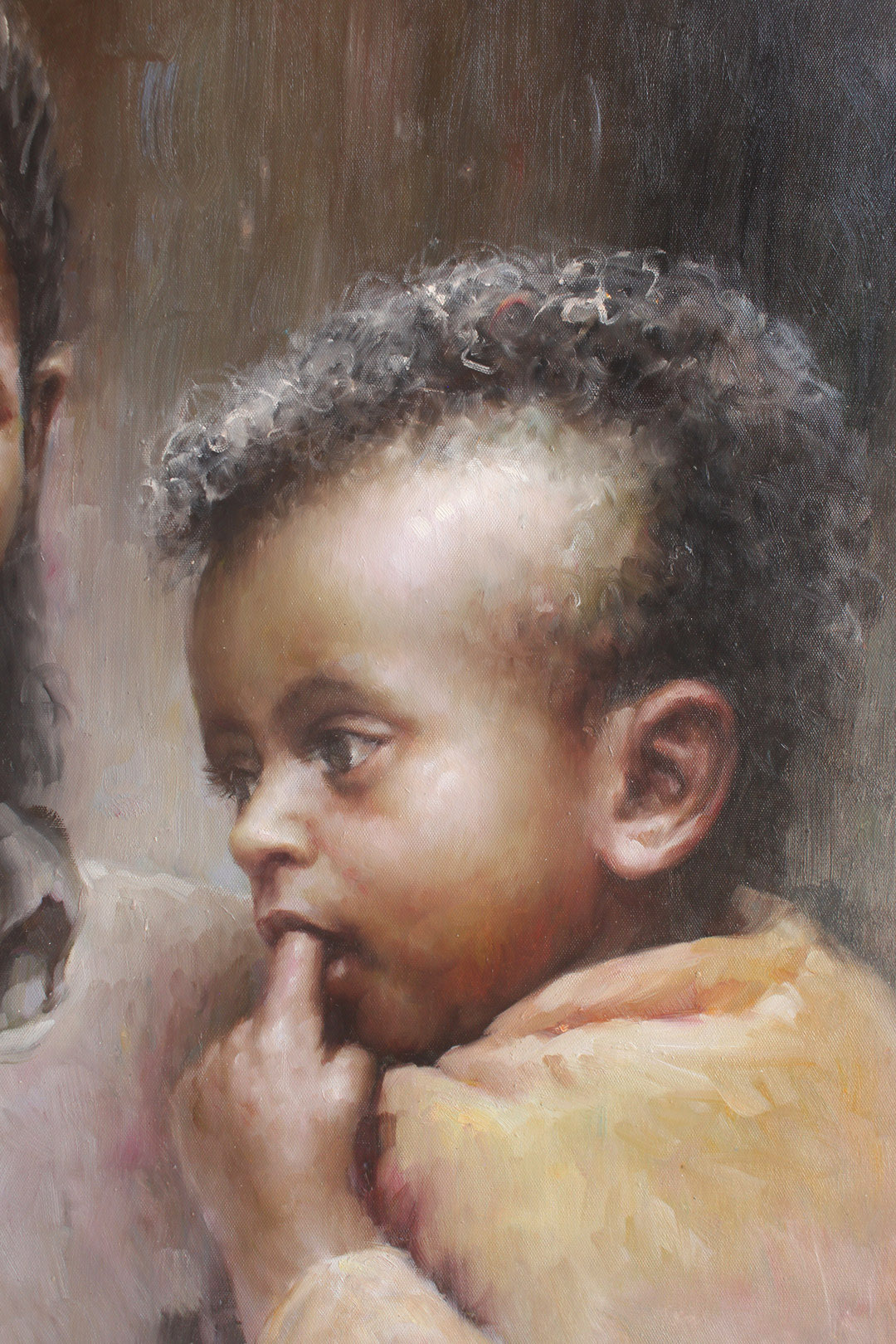 Ethiopian Mom & Baby Portrait Oil Painting African Family Wall Decor 24" x 30" - by | Dongyeearts | Hand-Painted Oil on Canvas & Limited Art Prints Close-up of Ethiopian mom & baby portrait oil painting African family wall Decor