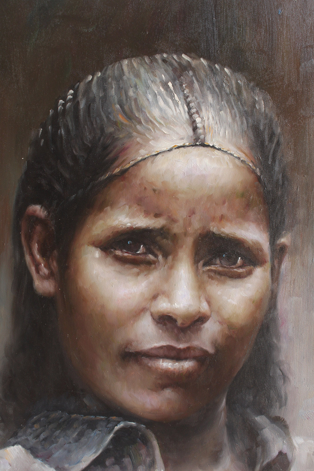 Ethiopian Mom & Baby Portrait Oil Painting African Family Wall Decor 24" x 30" - by | Dongyeearts | Hand-Painted Oil on Canvas & Limited Art Prints Close-up of Ethiopian mom & baby portrait oil painting African family wall Decor