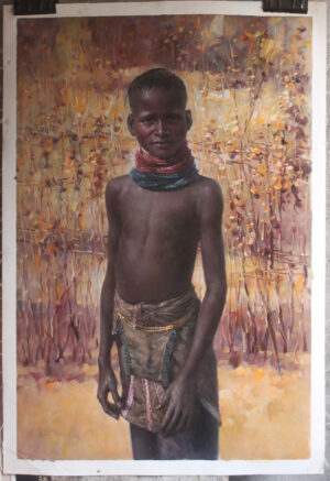 Hamar tribe boy portrait Ethiopian oil on canvas