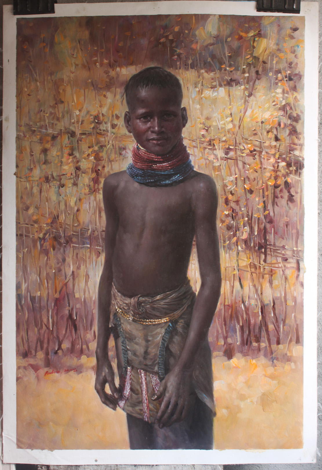 Hamar tribe boy portrait Ethiopian oil on canvas
