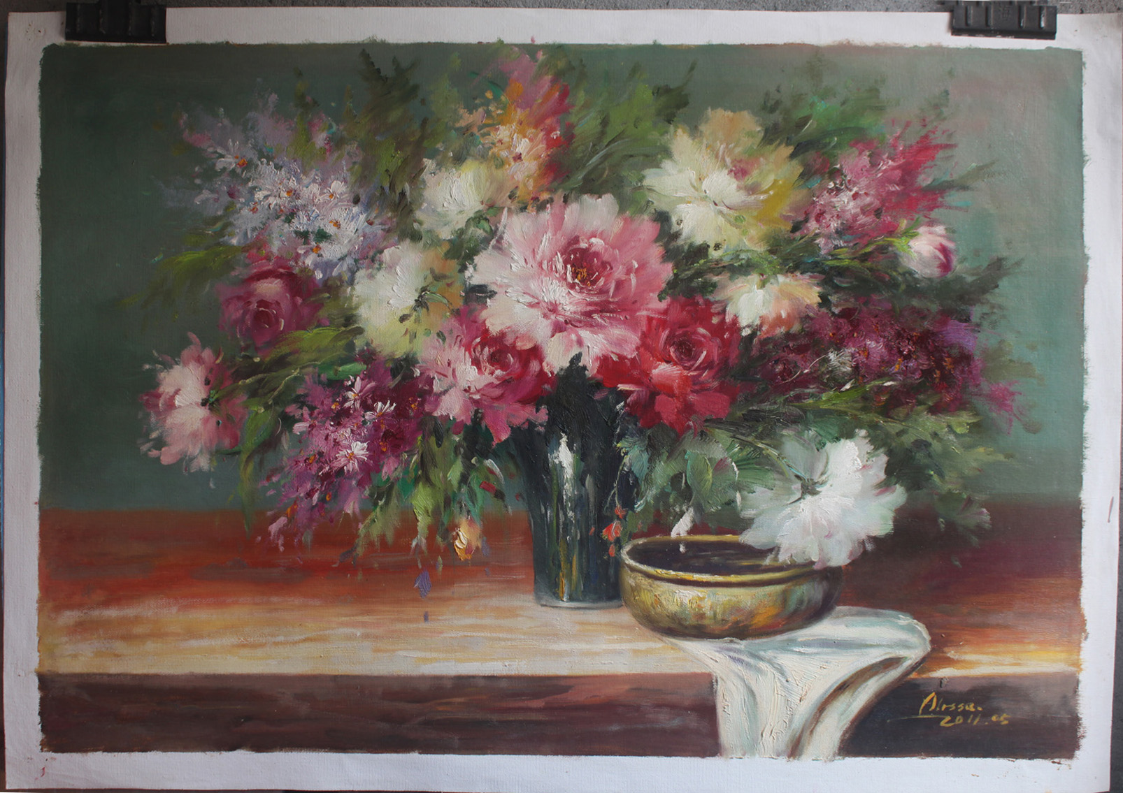 Handmade peony still life oil painting impressionist floral canvas artwork