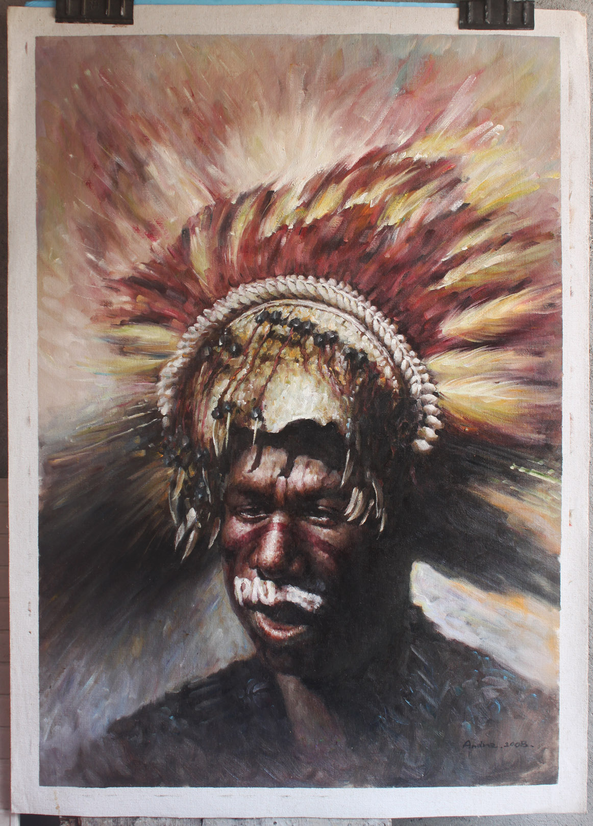 Lakota Sioux native American warrior portrait oil painting on canvas