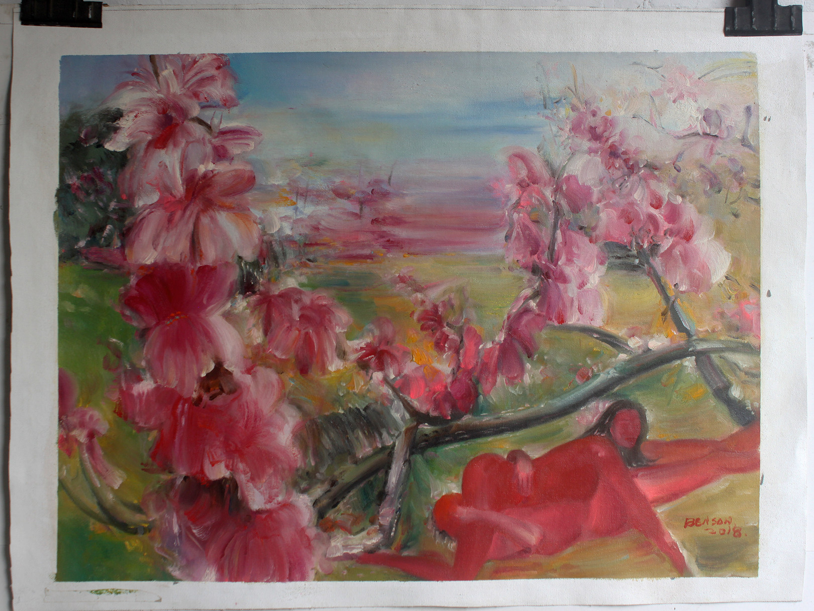 Zhou Chunya peach blossom nude landscape oil painting