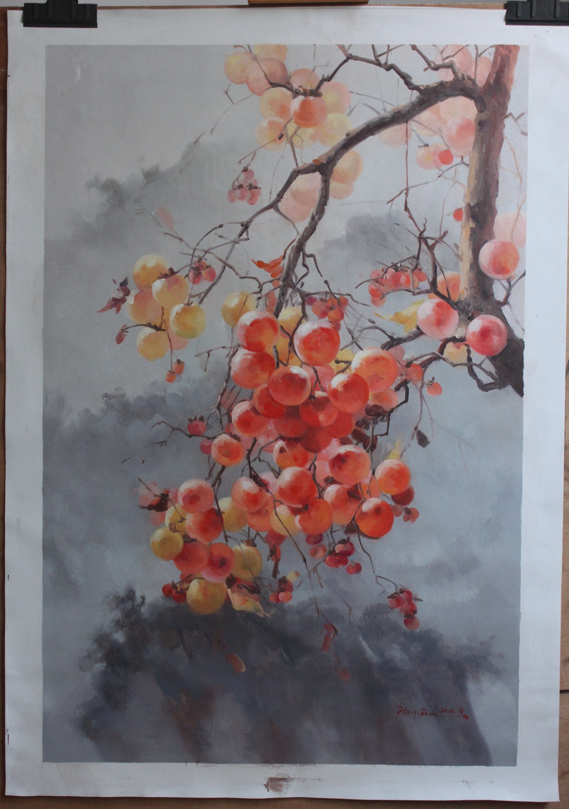 fruit persimmon oil painting